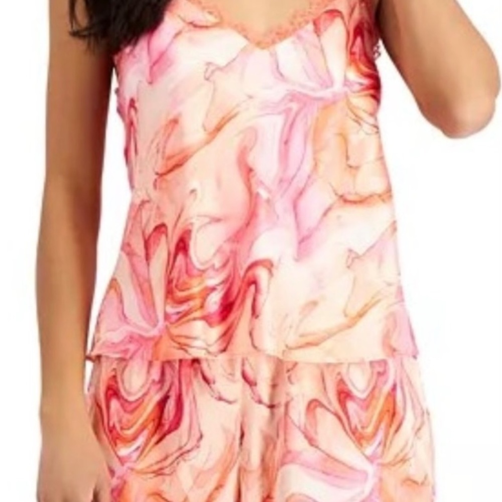 NWT INC International Concepsts 2pc Lace-Trim Cami Shorts Loungewear Pajama Set